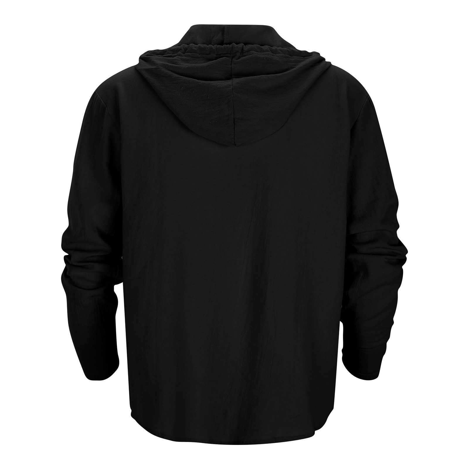 thumbnail image 3 of Camisa de lino con botones y capucha para hombre: manga larga, lengüetas para remangar, botones de madera, ropa de playa/casual, tallas S-XXXL, 3 of 8
